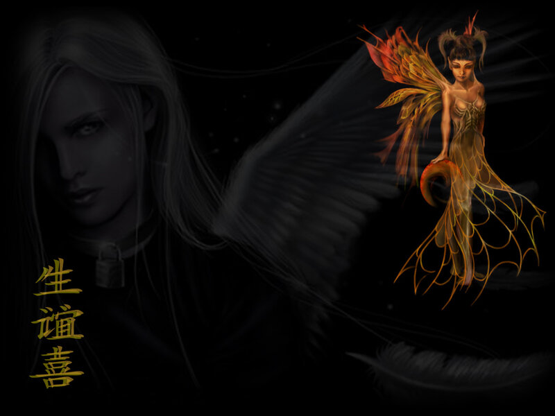 Fairy and angel in dark fantasy