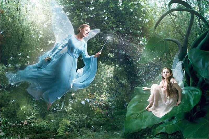 Fairy and Child in Forest — Blue