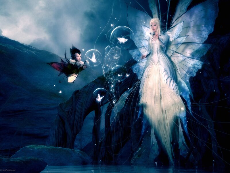 Fairy and fairy child in a cave