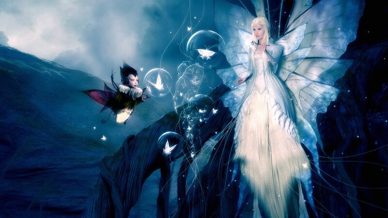 fairy and fairy child in fantasy landscape