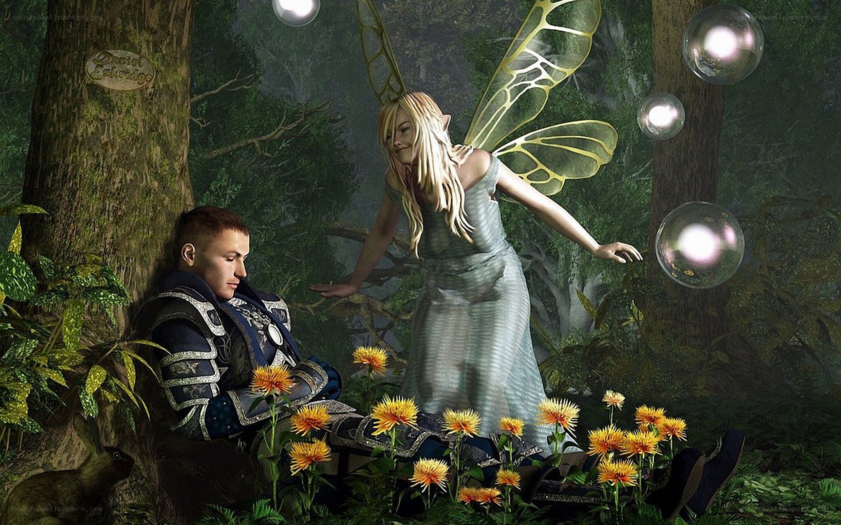 fairy and knight in forest