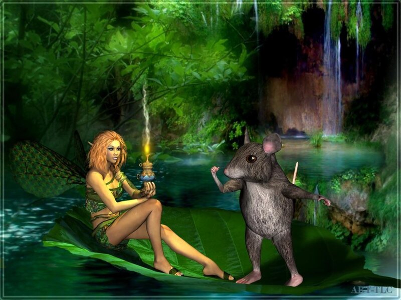 Fairy and mouse on a leaf