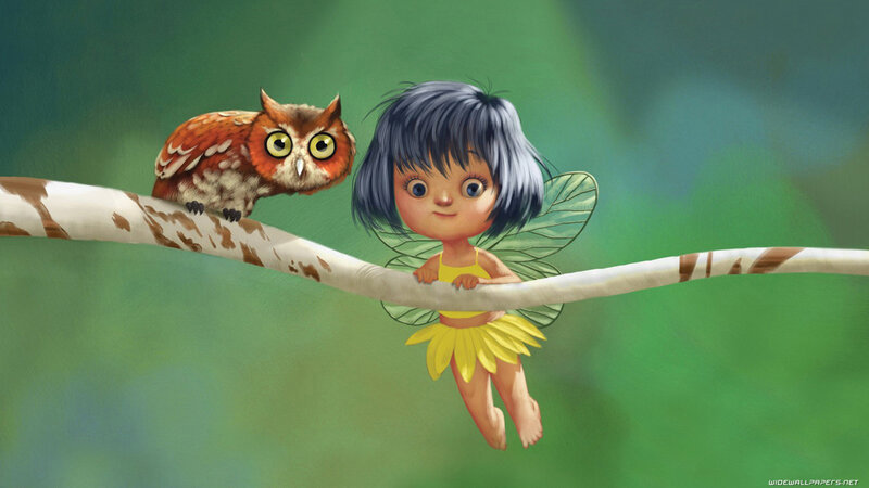 fairy and owl on a branch