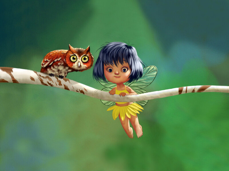 fairy and owl on a branch