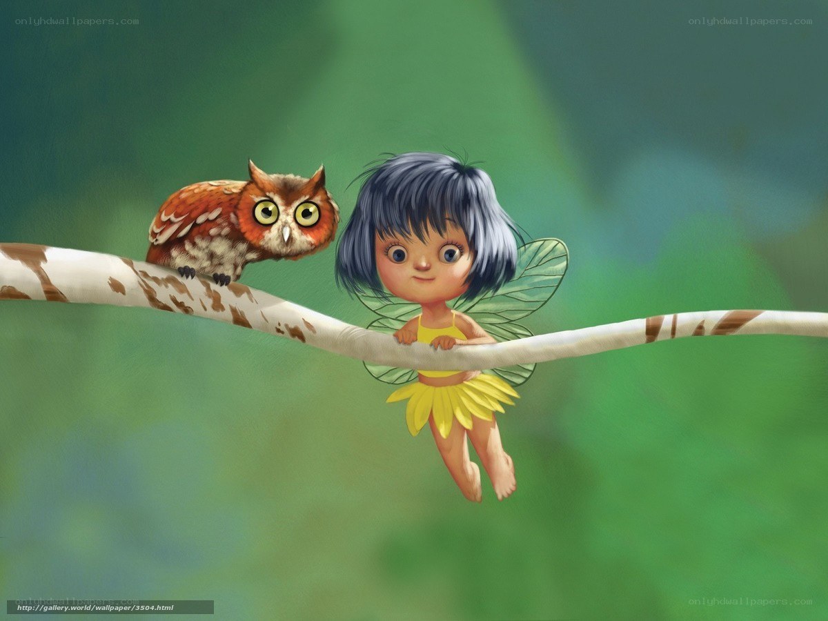 Fairy and owl on a branch