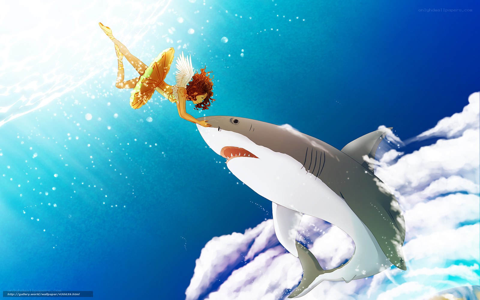 Fairy and shark underwater