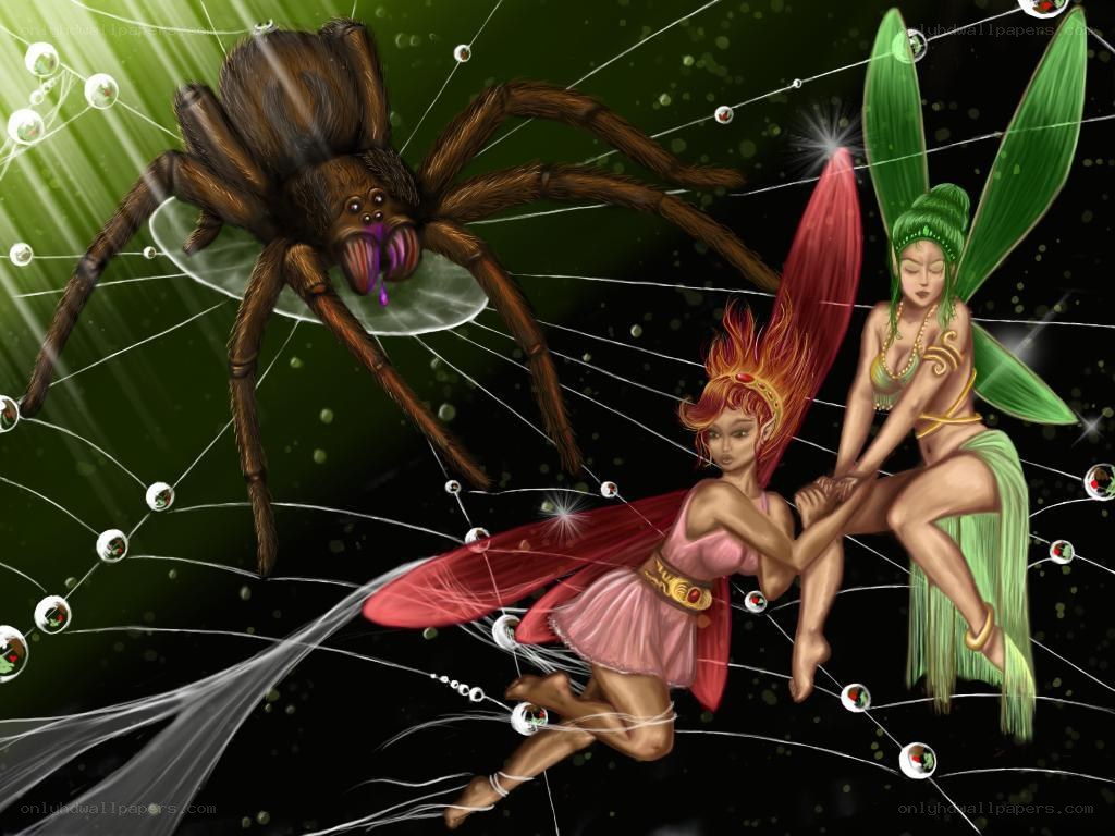 Fairy and spider in web