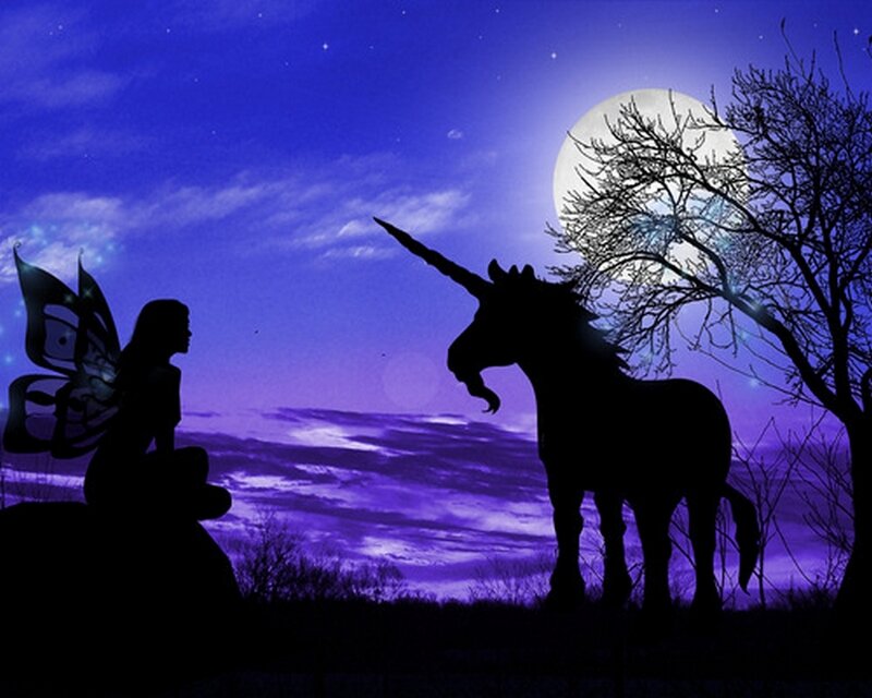 Fairy and Unicorn Silhouette — Purple