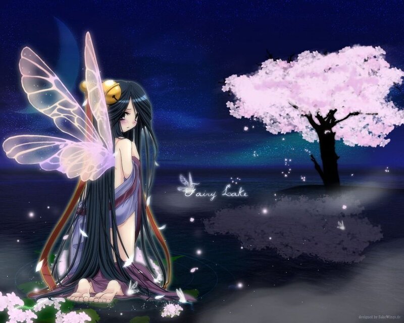 Fairy by a cherry blossom tree