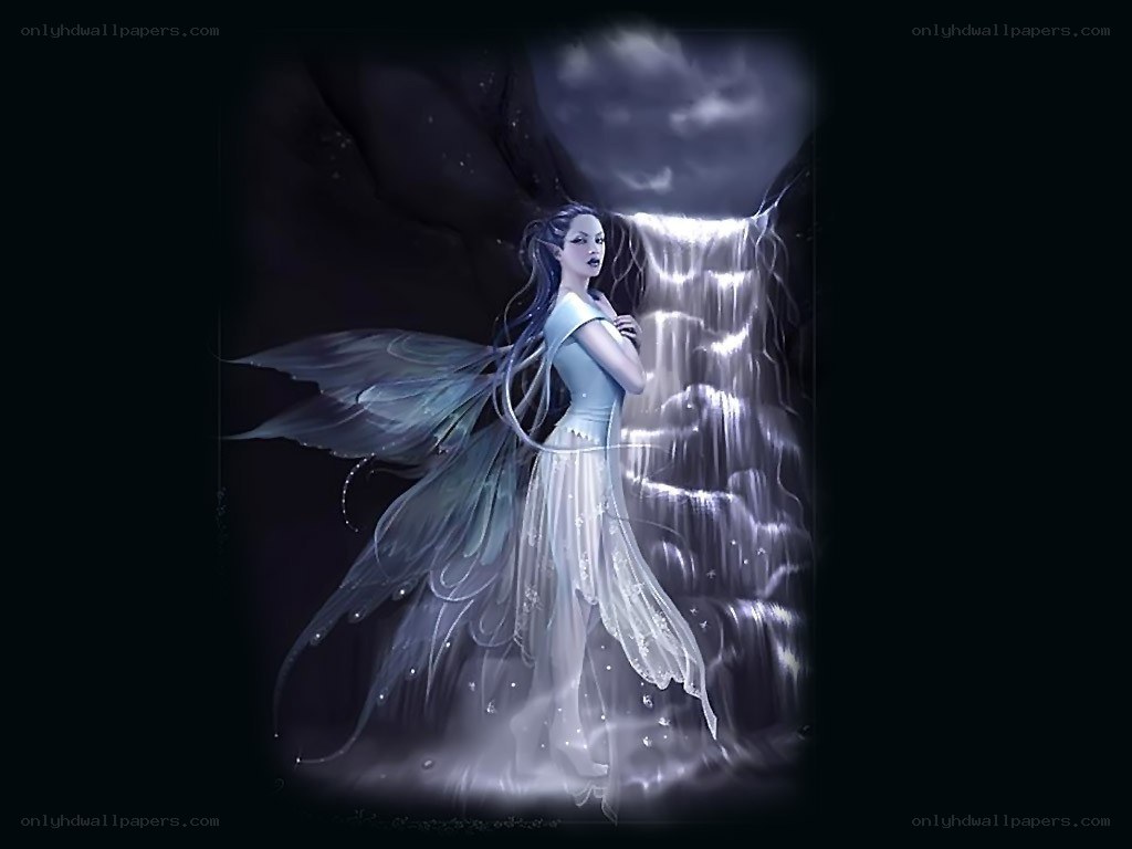 fairy by a glowing waterfall