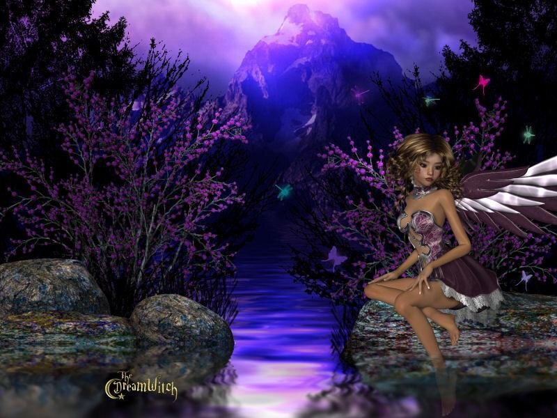 Fairy by a purple stream