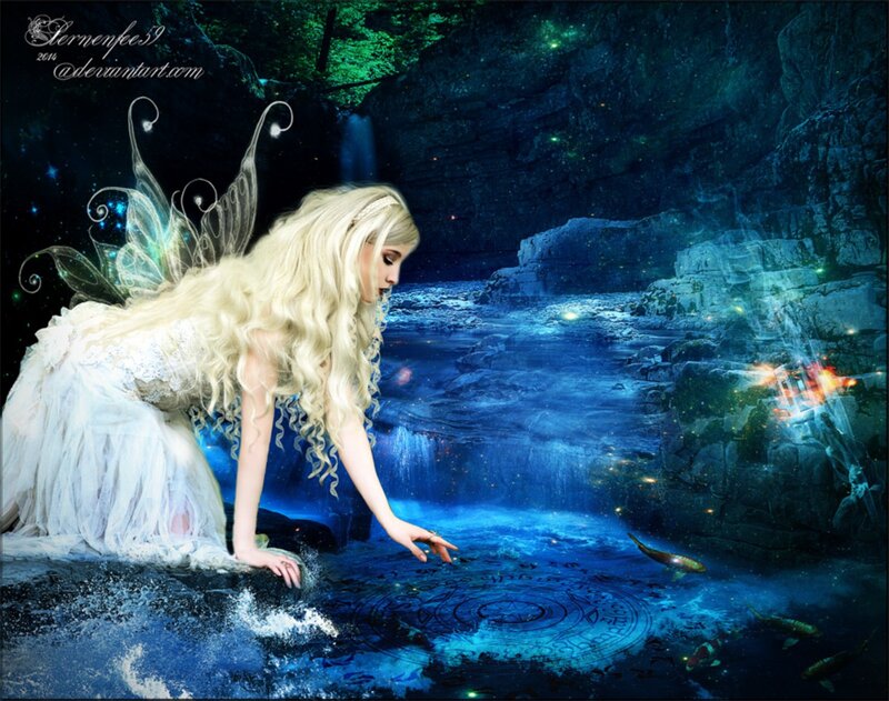 Fairy by a Waterfall — Blue