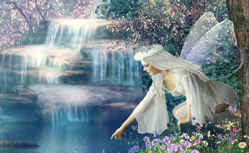 Fairy by a Waterfall — White