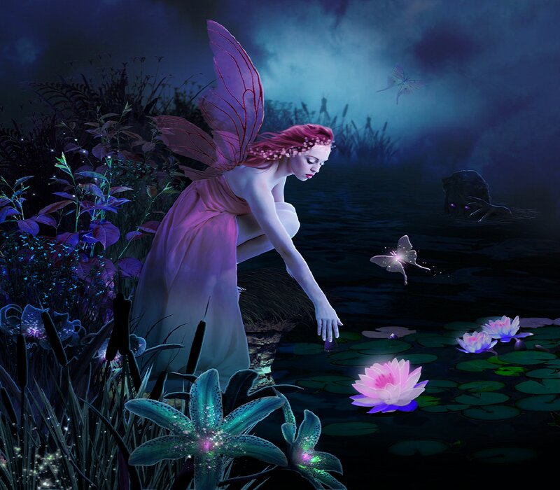 Fairy by Pond at Night