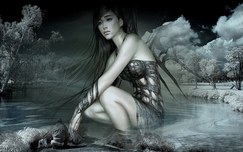Fairy by the river at night
