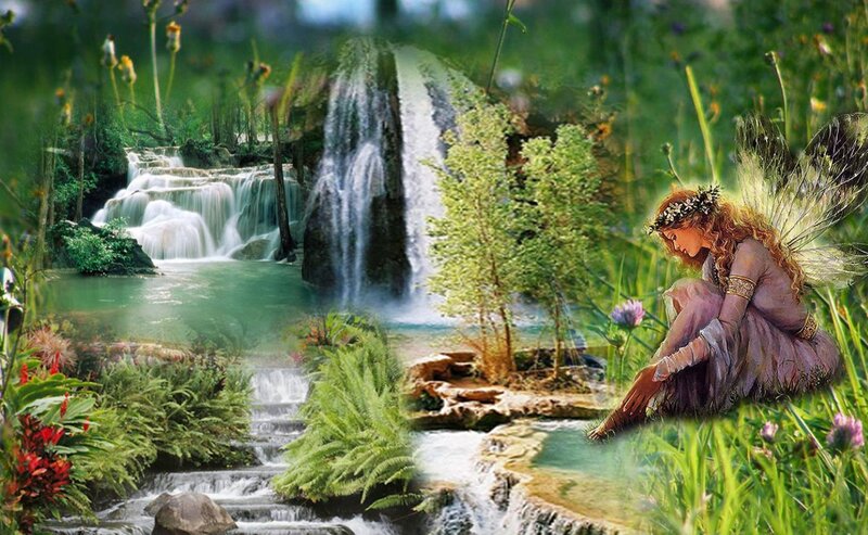 Fairy by Waterfall — Green, Serene