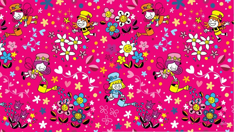 Fairy Characters Watering Flowers