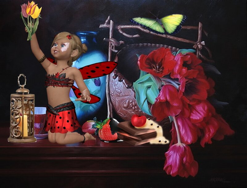 Fairy Child with Flowers — Red