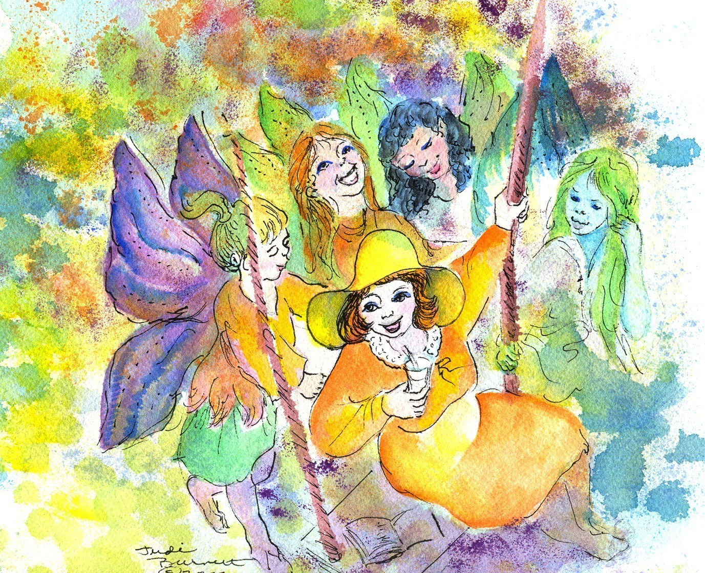 Fairy children on a swing