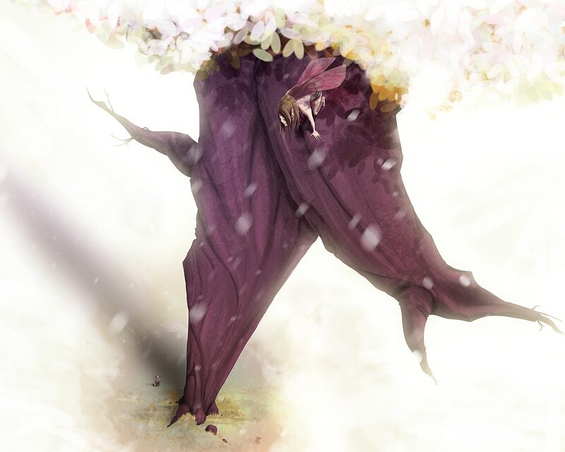 fairy climbing a giant tree
