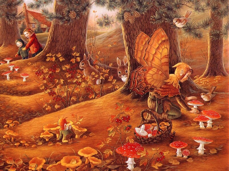 Fairy Collecting Mushrooms