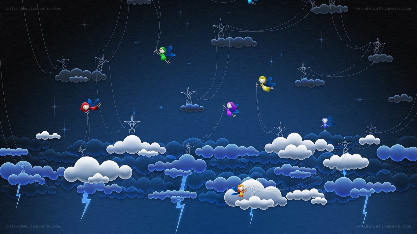 fairy creatures in stormy sky