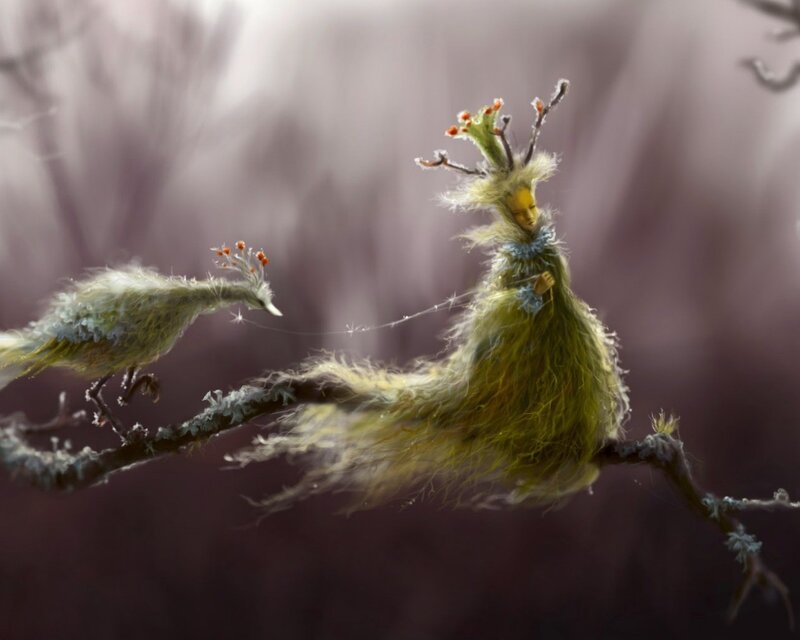Fairy creatures on a branch