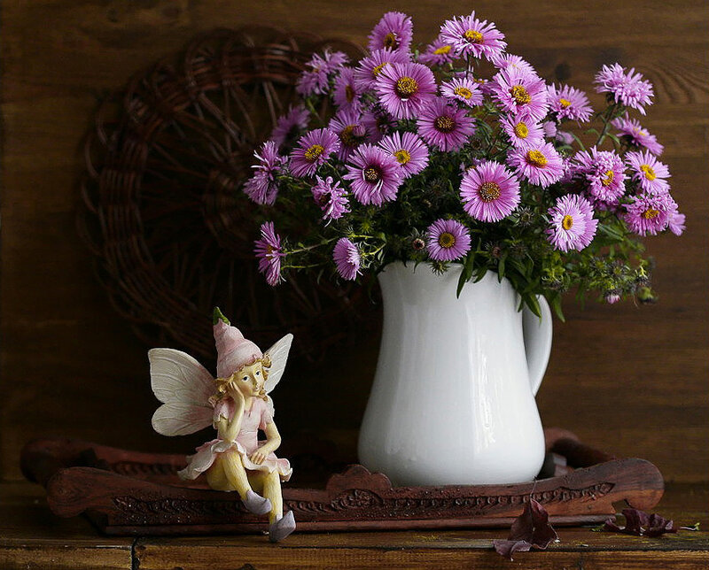 Fairy Figurine with Flowers — Purple