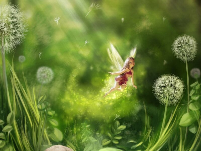 Fairy Flying Among Dandelions