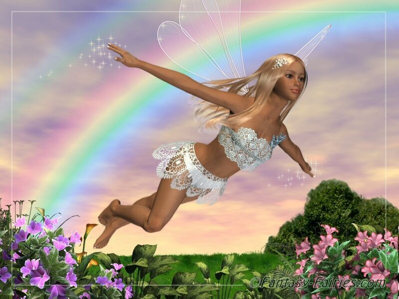 fairy flying in a rainbow garden