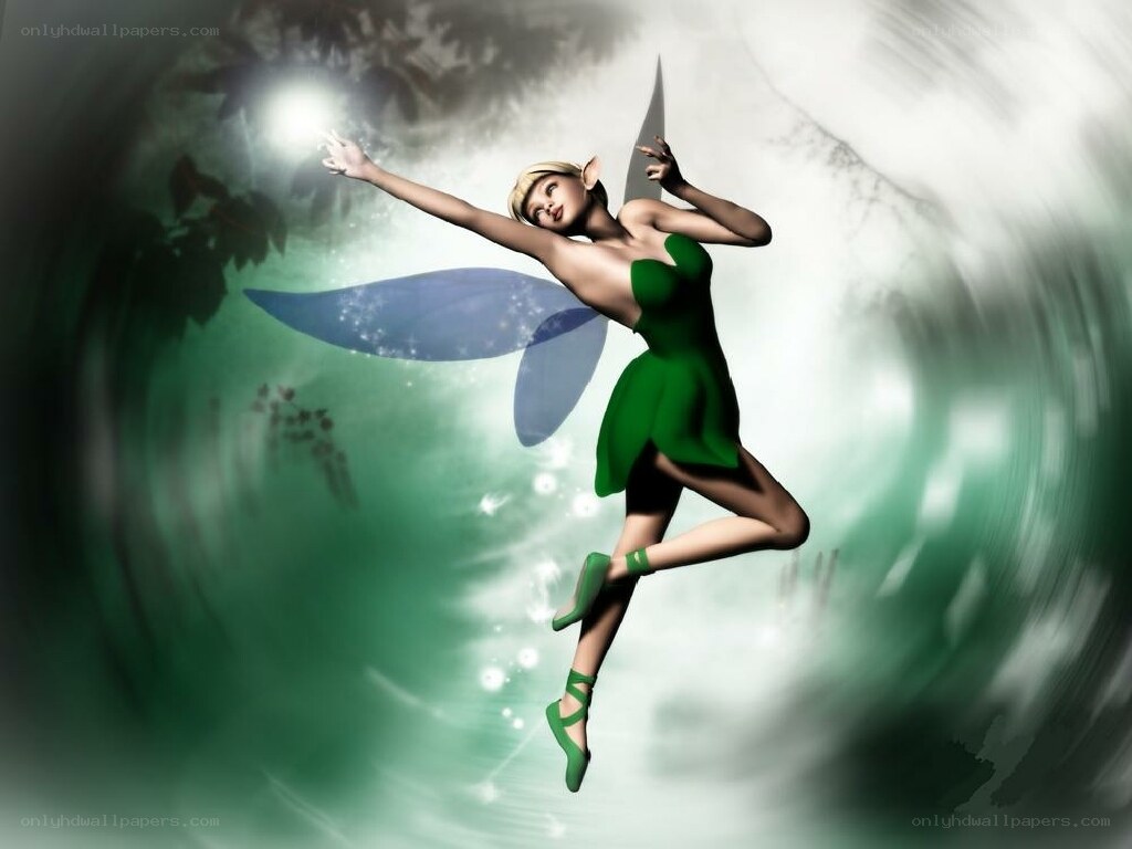 fairy flying in green forest
