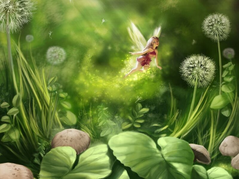 Fairy Flying in Meadow — Green, Serene