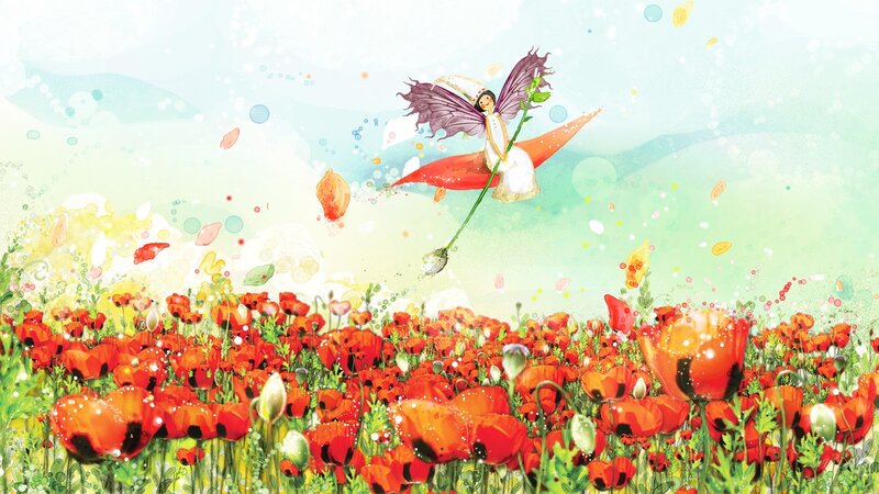 Fairy Flying over Poppies