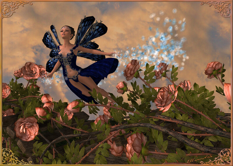 fairy flying over roses