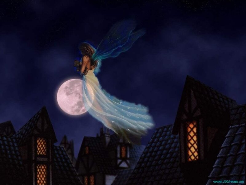 Fairy Flying over Town