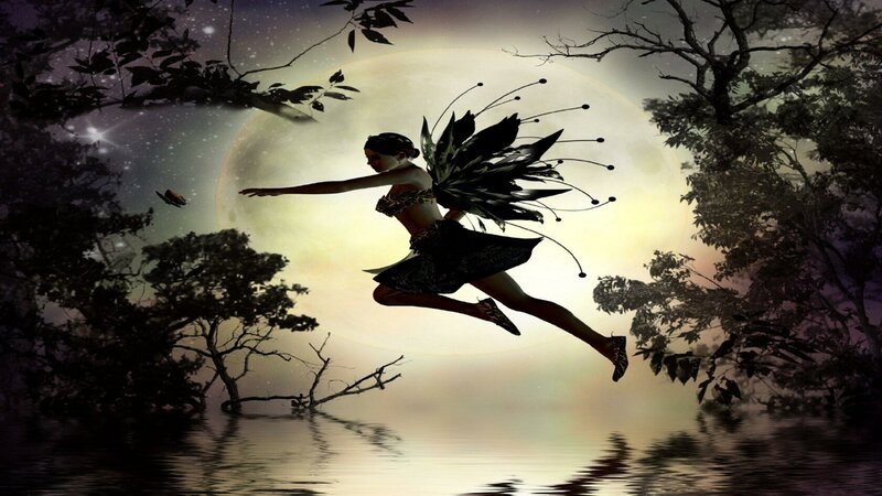 Fairy Flying over Water — Black