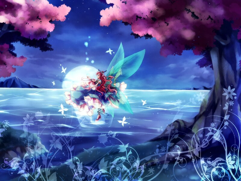 Fairy Flying over Water — Blue