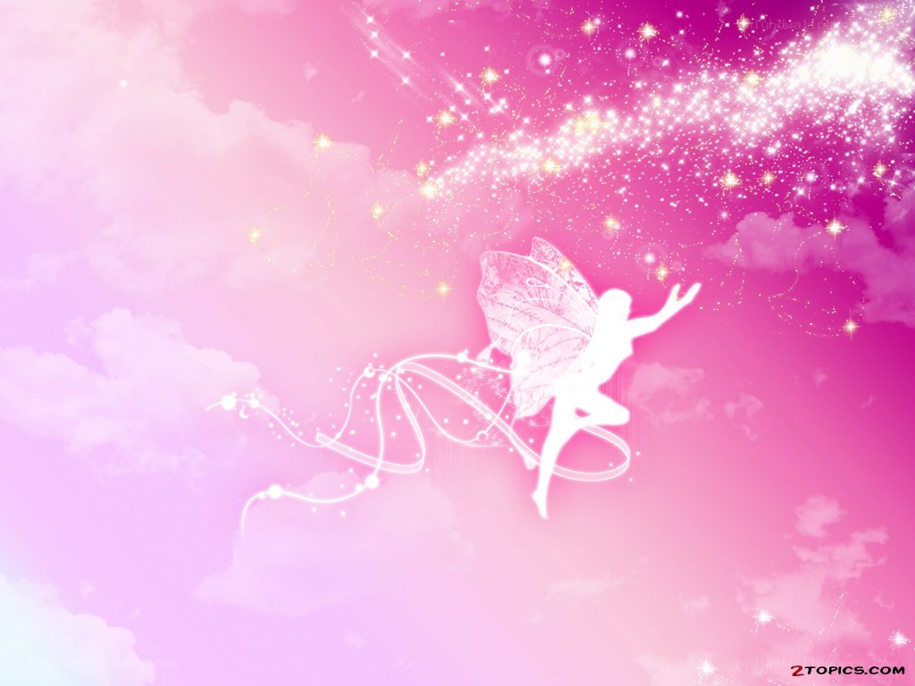 fairy flying through pink sky