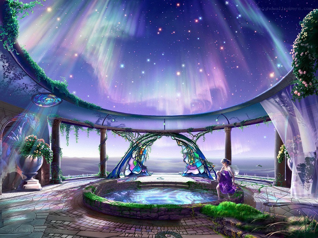 fairy garden under aurora sky