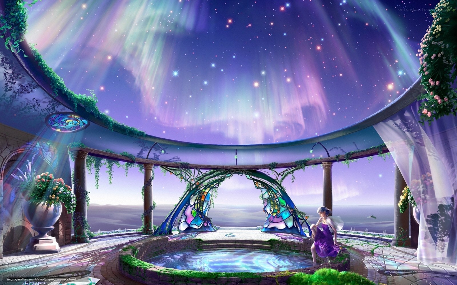 fairy garden under aurora sky