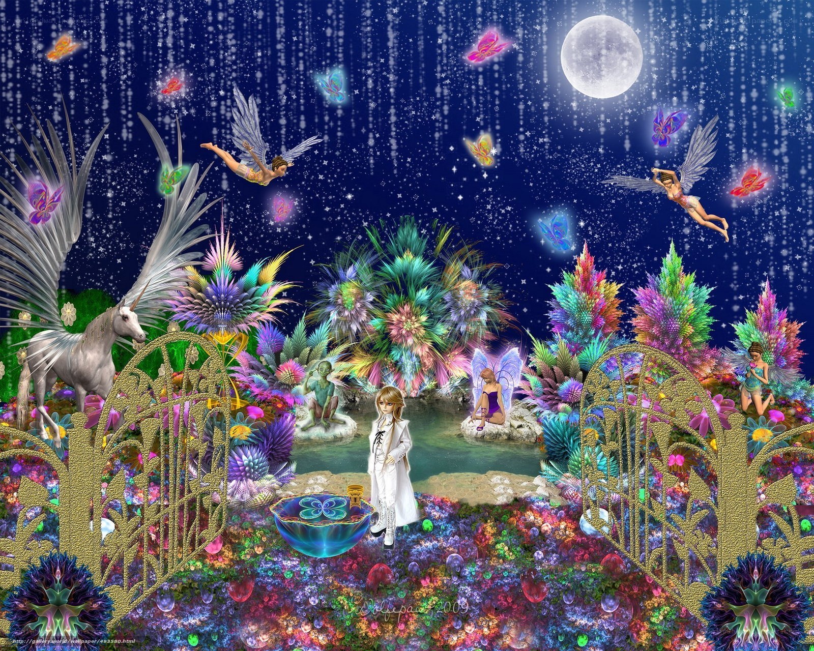 Fairy garden under moonlight