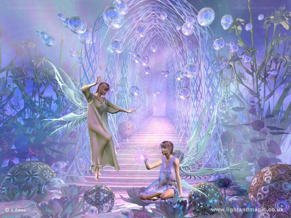 Fairy garden with glowing orbs