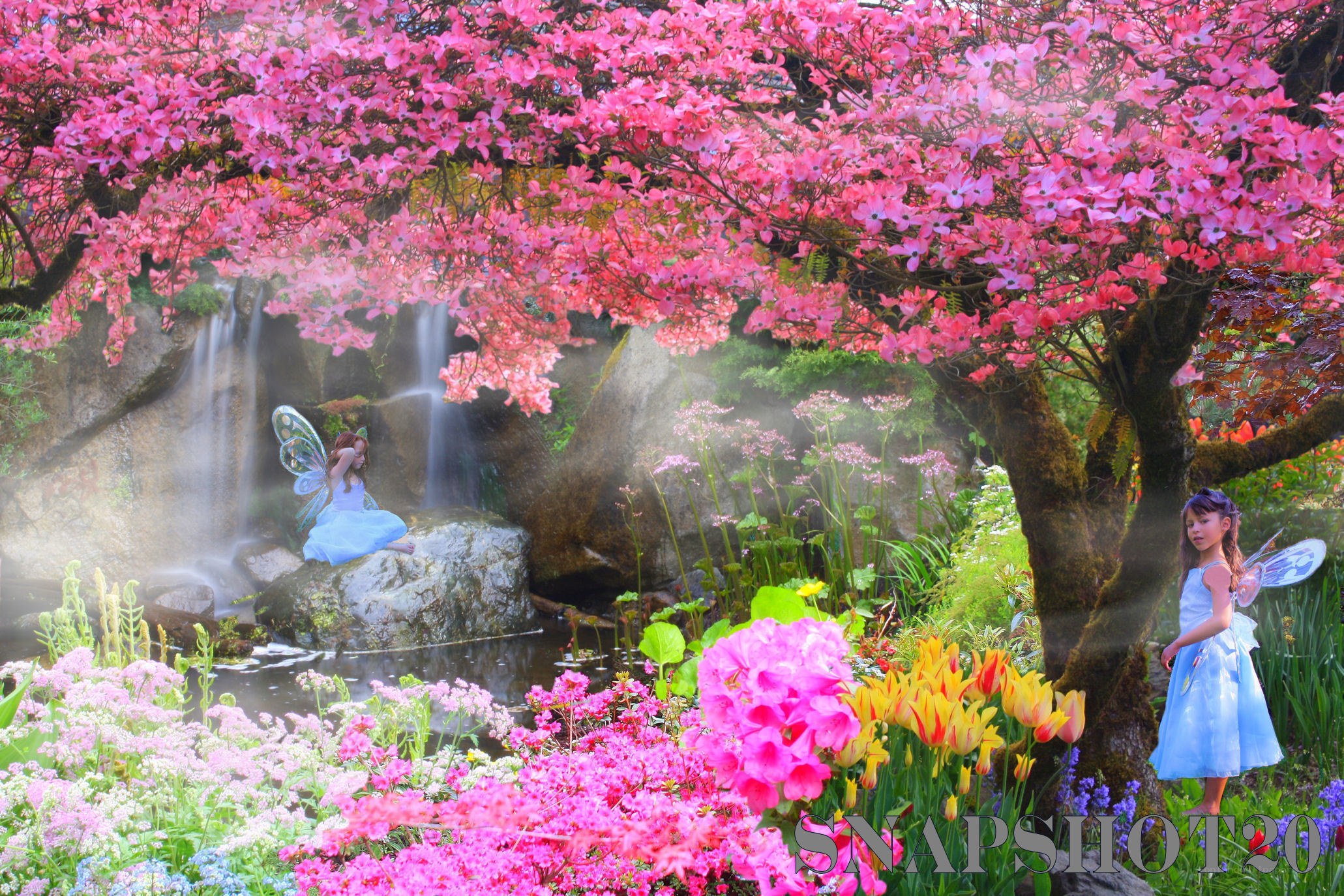 Fairy garden with waterfalls