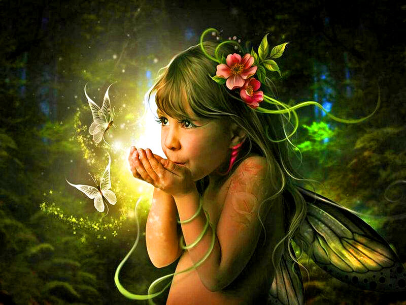 Fairy Girl Blowing Light — Green