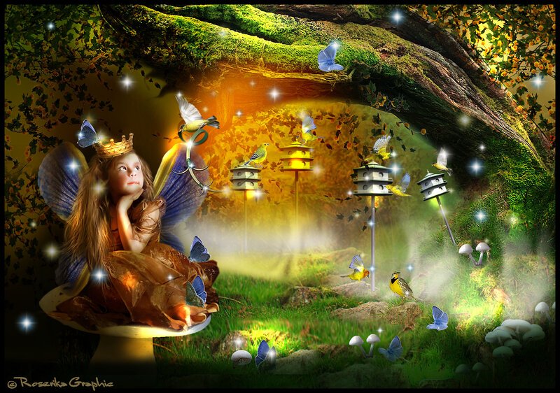 Fairy Girl in Forest — Green, Magical