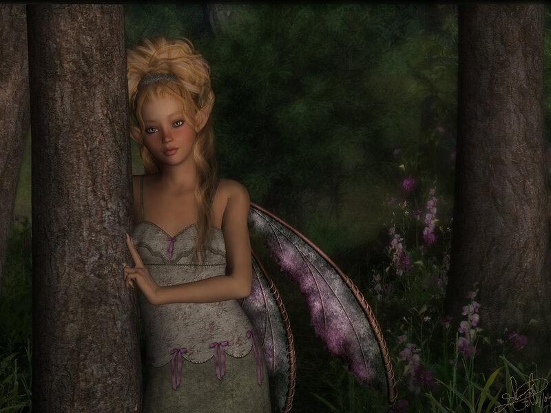 Fairy Girl in Forest — Green, Serene
