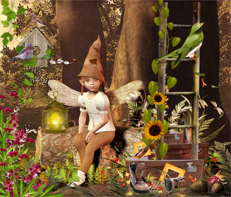 Fairy Girl in Forest — Green, Whimsical