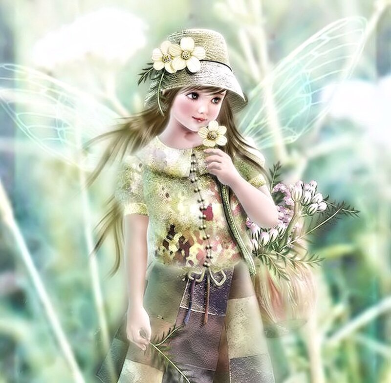 Fairy Girl with Flowers — Green