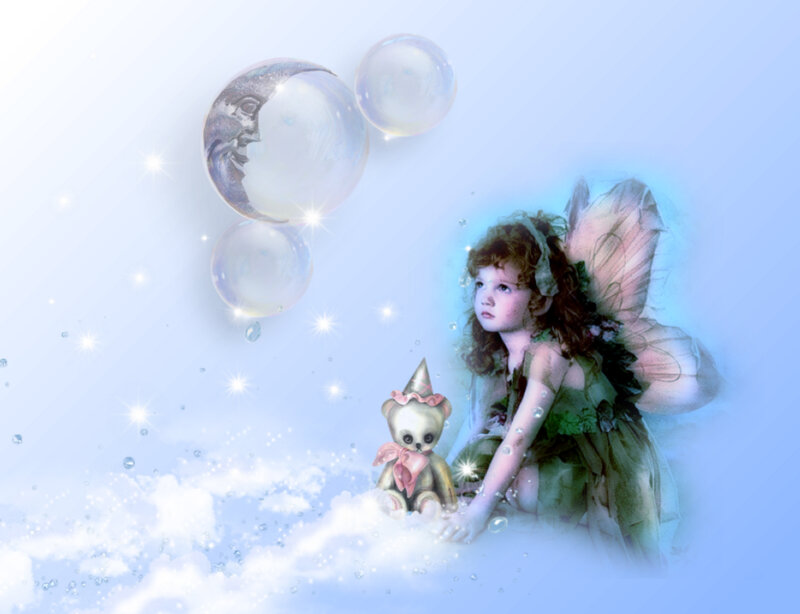 Fairy Girl with Teddy Bear — Blue