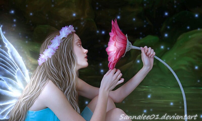 Fairy Holding Flower — Green